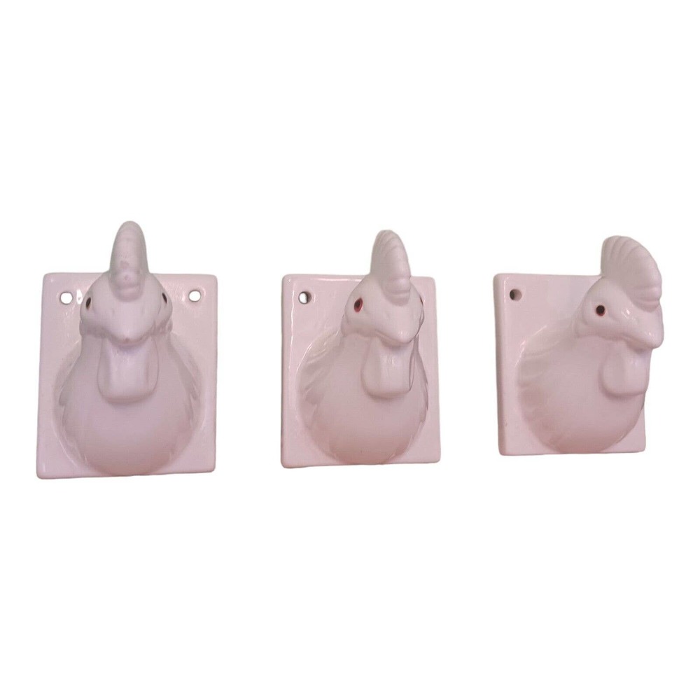 Vintage Ceramic Rooster Chicken Head Towel Apron Holder Wall Mount Farmhouse Set